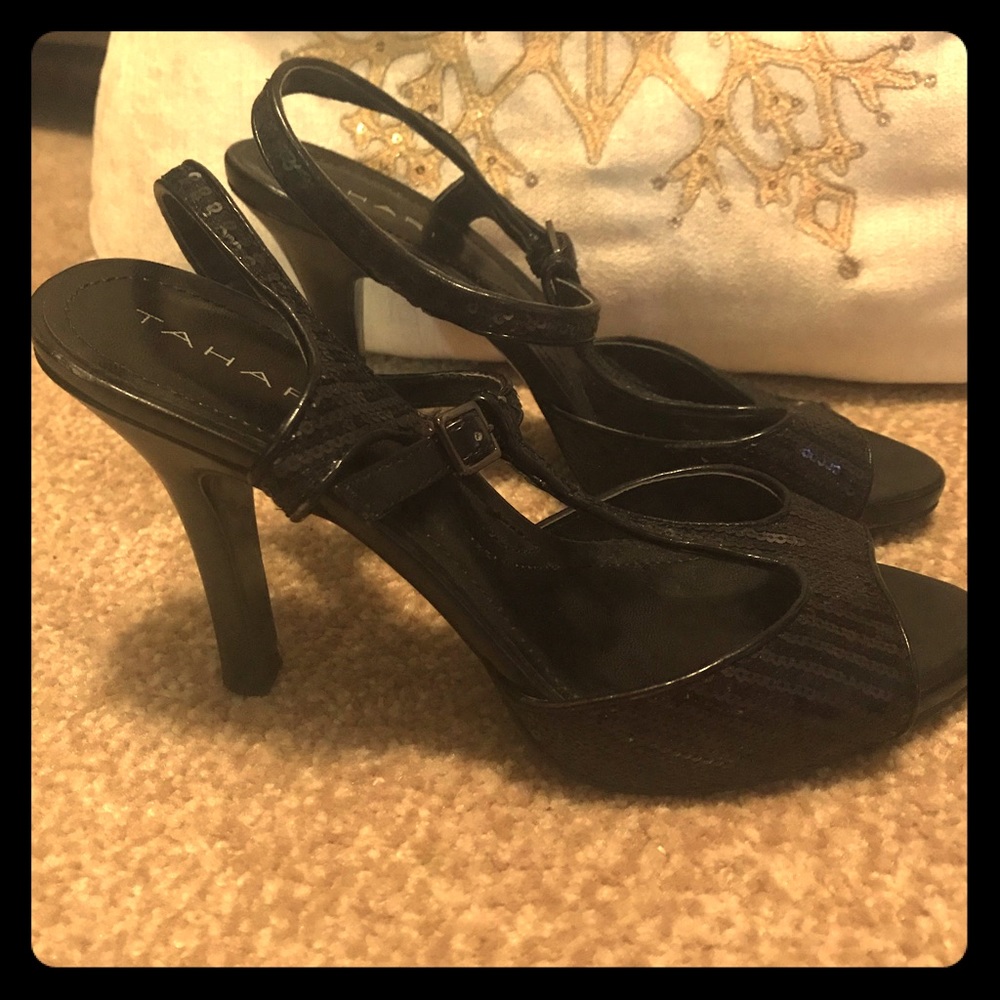 Black strap Heels with sequin